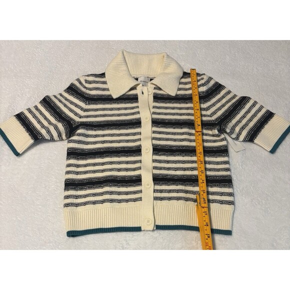 Anthropologie Kinsley Collared Cropped Cardigan Sweater Size XS Ivory &Black NWT - Picture 6 of 10